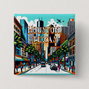 Badge Carré 5 Cm Houston, Texas Downtown City View Art Abstrait