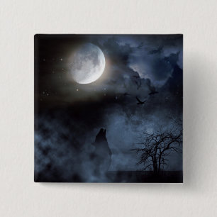 Badge Carré 5 Cm Howling Wolf in the Graveyard