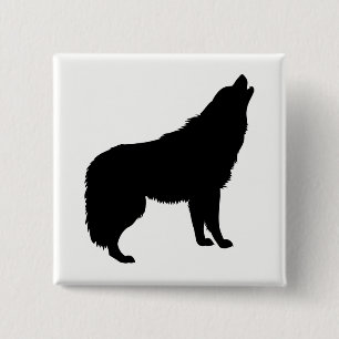 Badge Carré 5 Cm Howling Wolf Silhouette