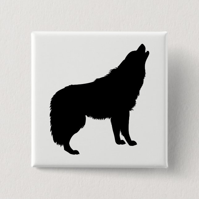 Badge Carré 5 Cm Howling Wolf Silhouette (Devant)