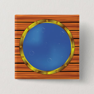 Badge Carré 5 Cm Hublot de navire nautique avec eau bleue
