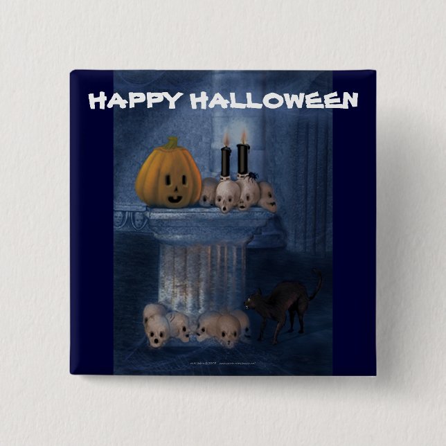 Badge Carré 5 Cm Huez ! Bouton de Halloween (Devant)