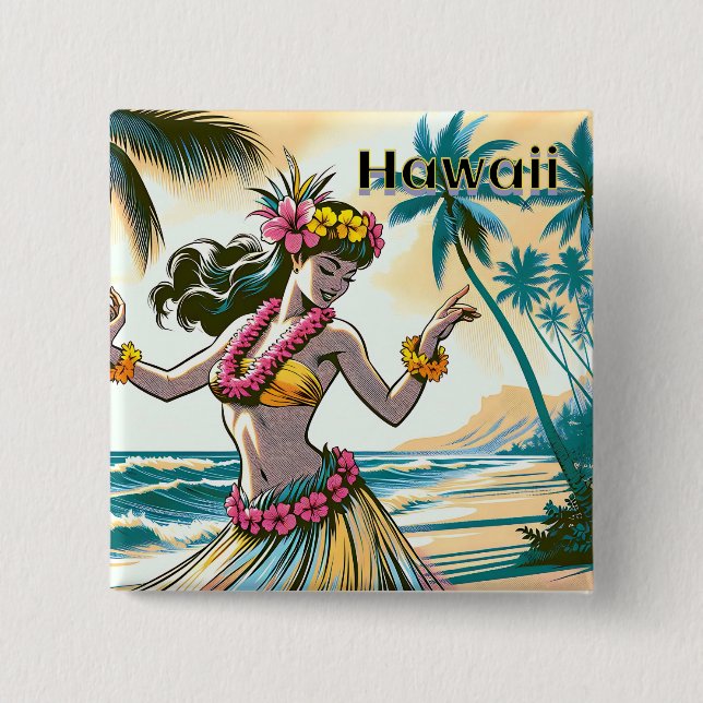 Badge Carré 5 Cm Hula Dancer sur Hawaii (Devant)