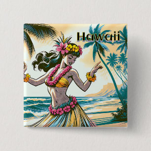 Badge Carré 5 Cm Hula Dancer sur Hawaii