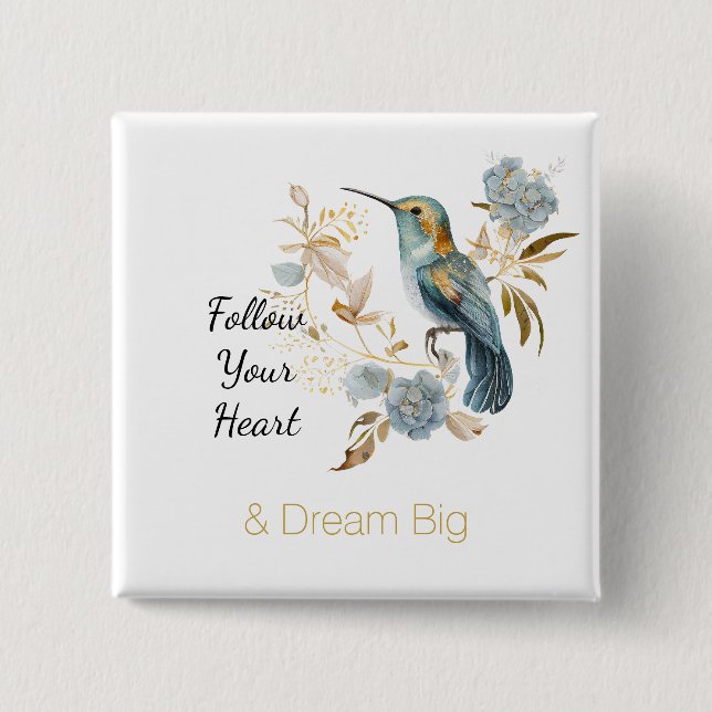 Badge Carré 5 Cm Hummingbird Hydrangea Flowers   (Devant)