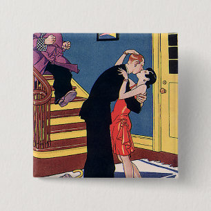 Badge Carré 5 Cm Humour vintage, Amour et Romance, Baiser nocturne