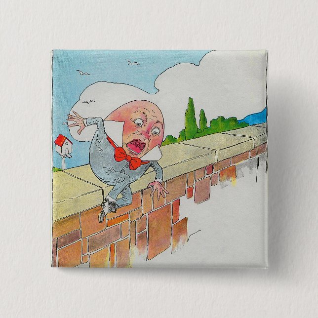 Badge Carré 5 Cm Humpty Dumpty sur le mur mère oie rime (Devant)