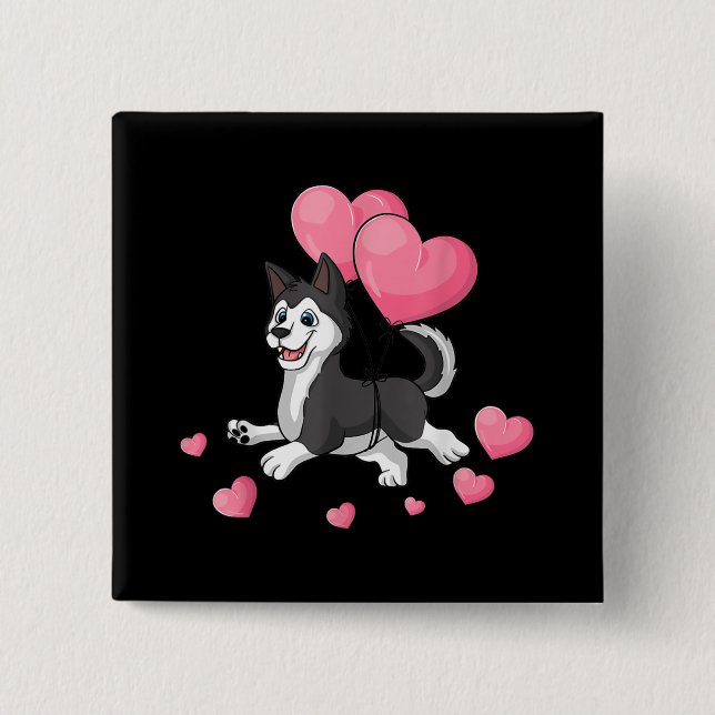 Badge Carré 5 Cm Husky Valentines Day Holding (Devant)
