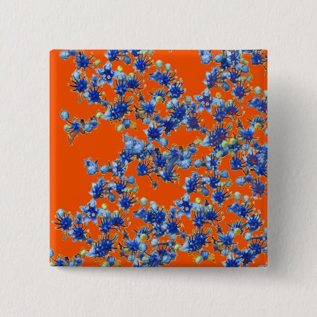 Badge Carré 5 Cm hydrangea orange et bleu (Devant)