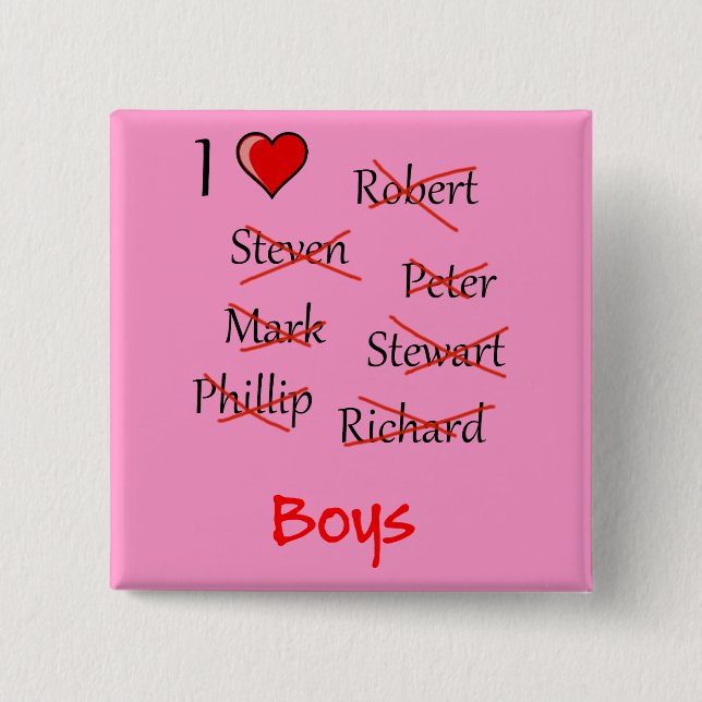 Badge Carré 5 Cm 'I ♥ Boys' (Devant)