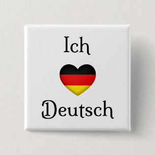 Badge Carré 5 Cm "I Heart German" Favori Language School Sujet