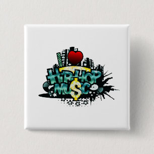 Badge Carré 5 Cm I Heart Hip hop Music