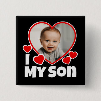 Badge Carré 5 Cm I Heart My Son Photo Personnalisée