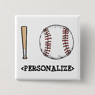 Badge Carré 5 Cm I Love (Baseball),<PERSONALIZE>