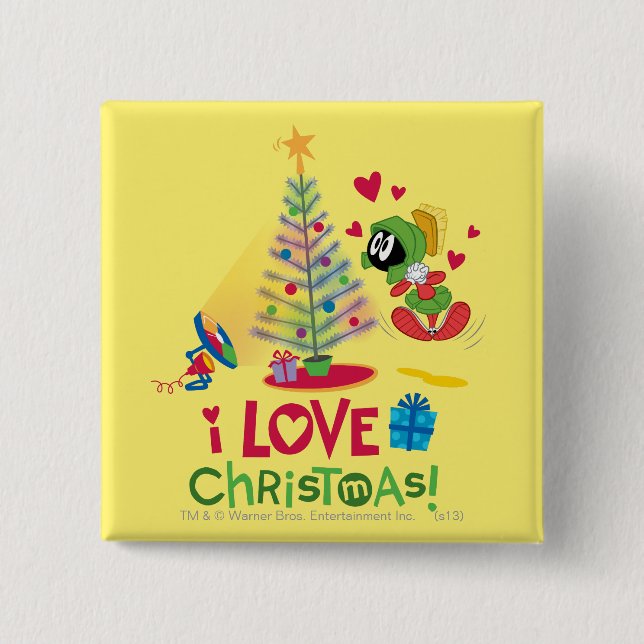 Badge Carré 5 Cm I Love Christmas - MARVIN THE MARTIAN™ (Devant)