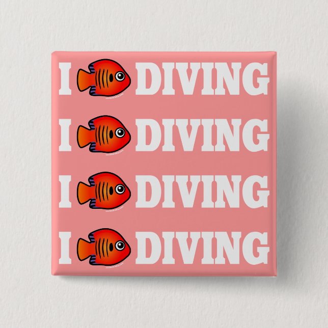Badge Carré 5 Cm I Love Diving (Devant)