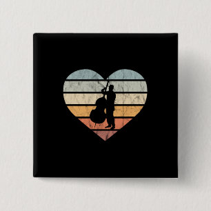 Badge Carré 5 Cm I Love Double Basse Coeur Rétro