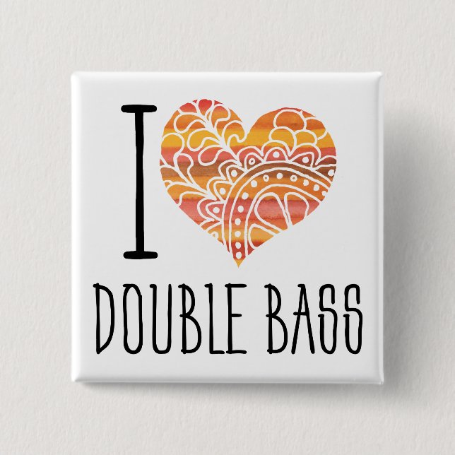 Badge Carré 5 Cm I Love Double Basse Orange Mandala Heart (Devant)