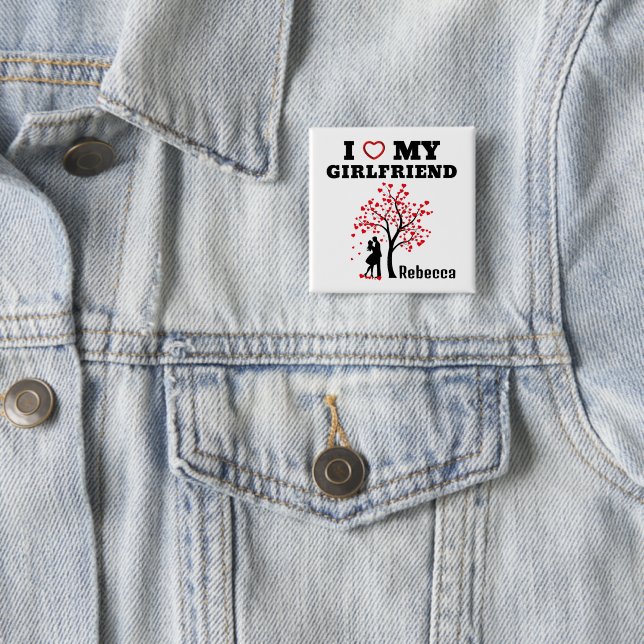 Badge Carré 5 Cm I Love Girlfriend (En situation)