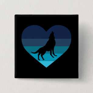 Badge Carré 5 Cm I Love Howling Wolves Retro Heart
