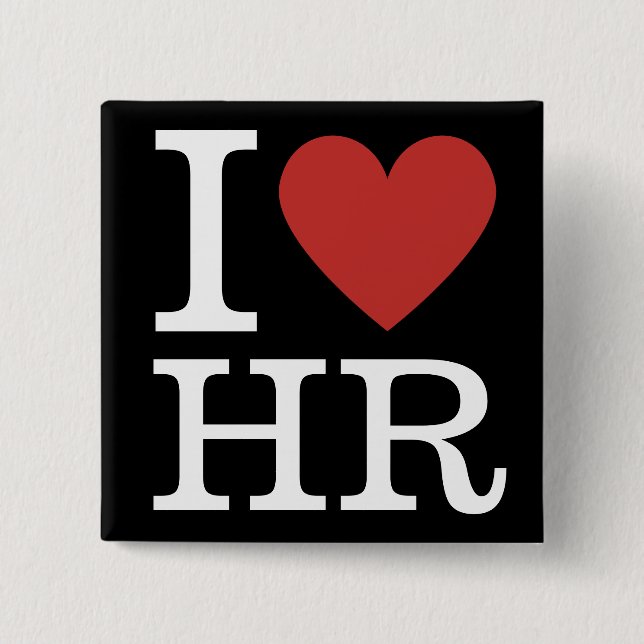 Badge Carré 5 Cm I ❤️ Love HR - Département RH - Bouton Pin (Devant)