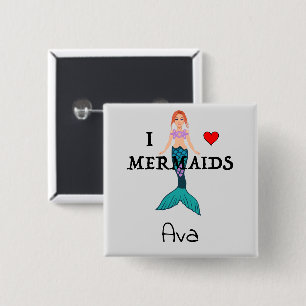 Badge Carré 5 Cm I Love Mermaids Design - Bouton Carré