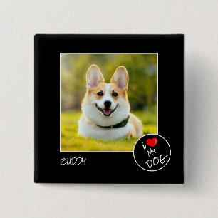 Badge Carré 5 Cm I Love My Dog, Custom Photo - Pet Lovers