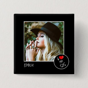 Badge Carré 5 Cm I Love My Sis Custom Photo - Personnalisée