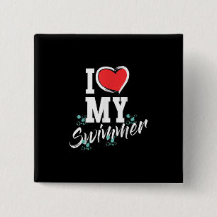 Badge Carré 5 Cm I Love My Swimmer Swim Team Mor Mama Cadeau