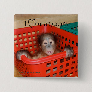 Badge Carré 5 Cm I Love Orangutans Amoureux des animaux