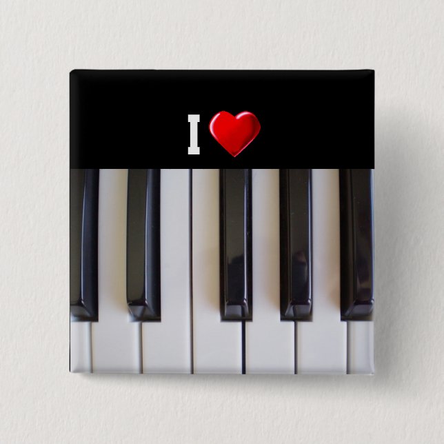 Badge Carré 5 Cm I Love Piano (Devant)