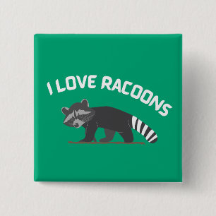 Badge Carré 5 Cm I Love Racoons
