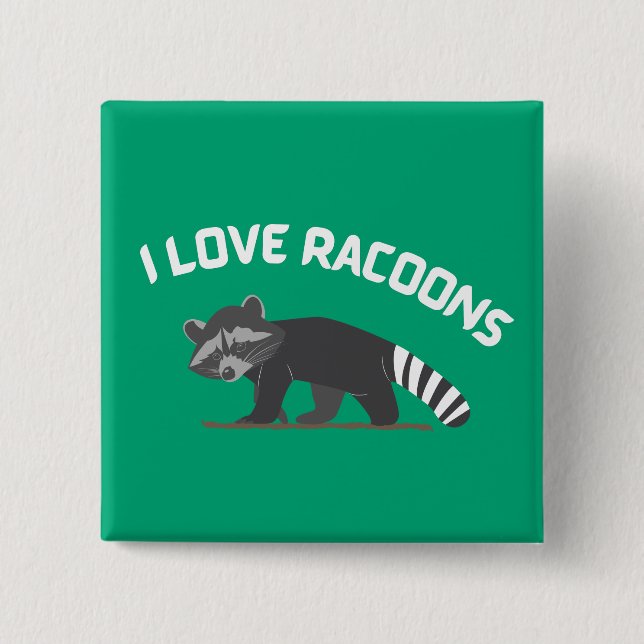 Badge Carré 5 Cm I Love Racoons (Devant)