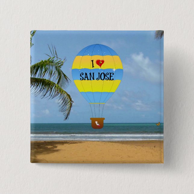 Badge Carré 5 Cm I Love San Jose Hot Air Balloon Beach Scène (Devant)