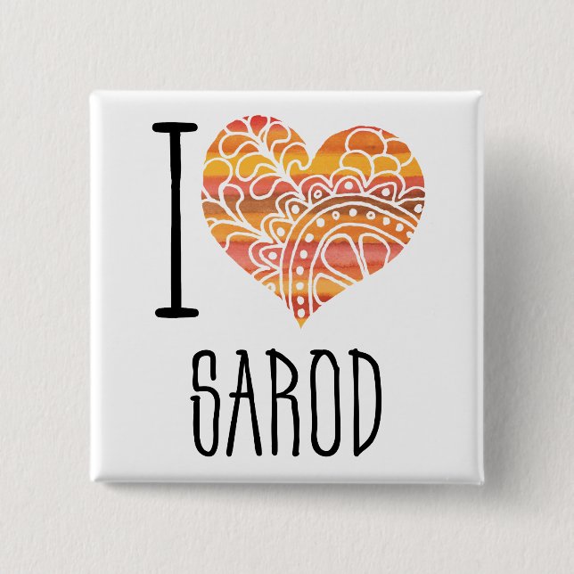 Badge Carré 5 Cm I Love Sarod Orange Mandala Heart (Devant)