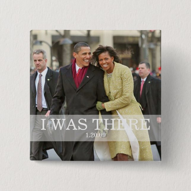 Badge Carré 5 Cm I WAS THERE : le président Barack et Michelle Obam (Devant)