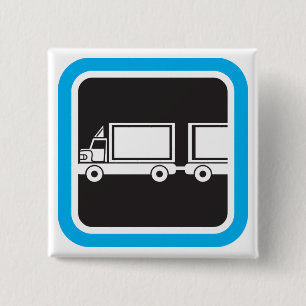 Badge Carré 5 Cm Icône bleue de semi-remorque et remorque