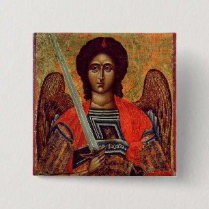 Badge Carré 5 Cm Icône de l'ange Michael, Grec, XVIIIème siècle