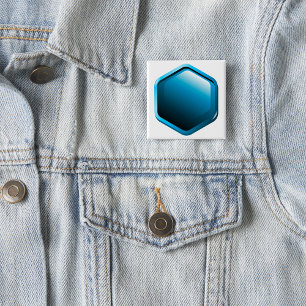 Badge Carré 5 Cm Icône hexagonale bleue brillante Géométrique moder