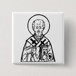 Badge Carré 5 Cm Icône orthodoxe byzantine de saint Nicolas de Myre