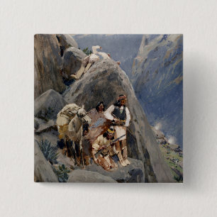 Badge Carré 5 Cm Icônes amérindiennes : Guerriers Apache, Cavalerie