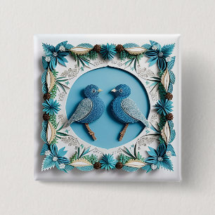 Badge Carré 5 Cm 🪶 Idée cadeau en papier d'oiseau geai bleu