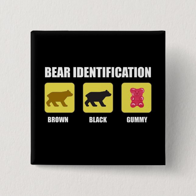 Badge Carré 5 Cm Identification de l'ours drôle (Devant)
