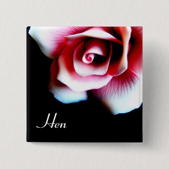 Badge Carré 5 Cm Identification de rose de rose de poule. Bouton (Devant)