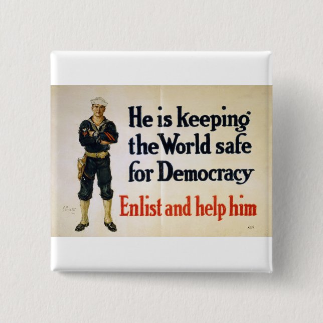Badge Carré 5 Cm Il garde le monde en sécurité pour la démocratie (Devant)