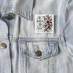 Badge Carré 5 Cm Il restaure mon âme florale