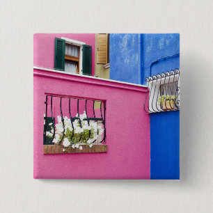 Badge Carré 5 Cm Île de Burano, Burano, Italie. Burano coloré
