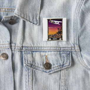Badge Carré 5 Cm Îles Westman Island affiche de voyage en Islande