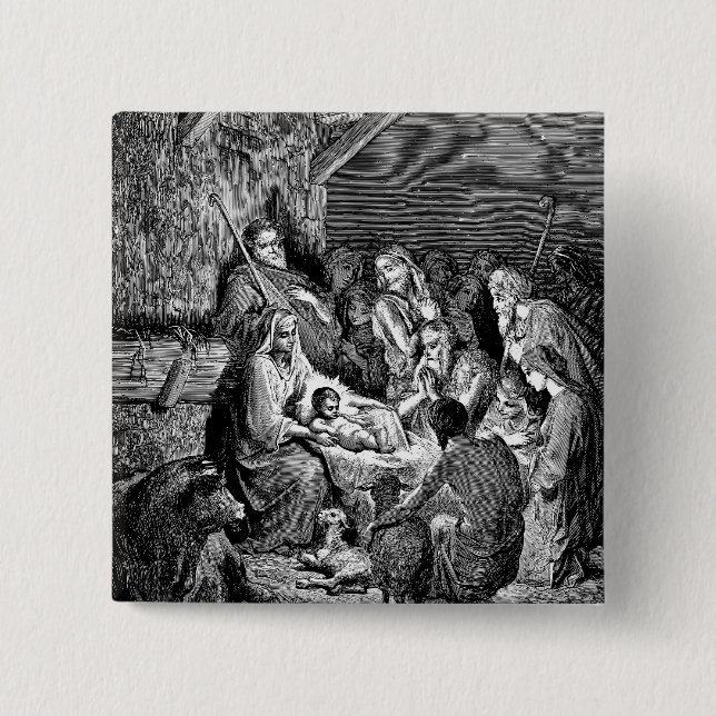 Badge Carré 5 Cm Illustrated Christmas Nativity Scene (Devant)