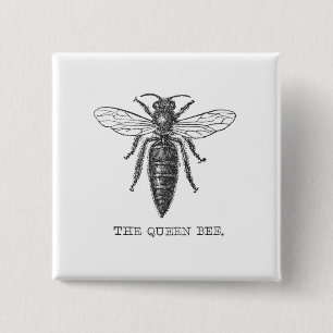 Badge Carré 5 Cm Illustration Antique d'Insecte de Bourdon Reine Ab